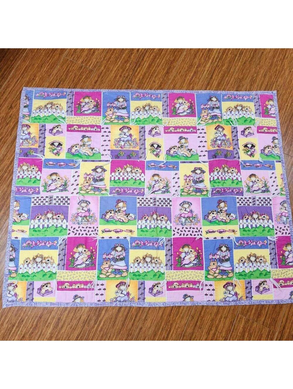 Adorable Handmade Girls with Cats and Teddy Bears Garden Country Prints Quilt